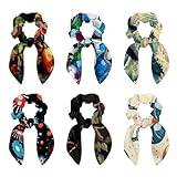 6 Pieces Bow Hair Scrunchies Rabbit Bunny Ear Scrunchies, Soccer Football Pattern Bow Bowknot Scrunchies Bobbles Elastic Hair Ties Ropes Ponytail Holder Accessories for Women Girls
