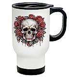 Shopagift Skull Roses Travel Mug Gothic Emo Biker Rock Head Gift Stainless Steel 14oz Cup