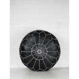 Moroccan Leather Pouffe, Black and Silver
