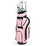 GYMAX Golf Club Set, Complete Right Handed Golf Clubs Set with 460cc Alloy Driver, 3# Fairway Wood, 4# Hybrid, 6#, 7#, 8#, 9# & P# Irons, Free Putter and Stand Bag, Adult Golf Package Sets (Pink)