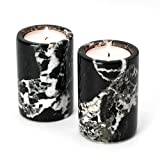 Set of 2 Black Marble Cylinder Tea Light Candle Holders