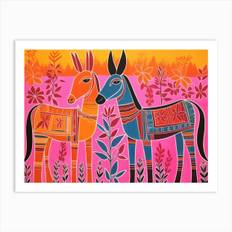 Donkey 1 Folk Style Animal Illustration Art Print by Ritual Art Prints