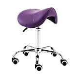 Saddle Stool Ergonomic Saddle Chair Rolling Saddle Stool with Wheels Adjustable Hydraulic Stool with Wheels Suitable for Offices, Makeup Studios Use (Color : Purple)