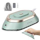 Newbealer Travel Iron - Mini Iron with Dual Voltage-220V/120V for Clothes, Portable Iron with Small Pouch for Global Travel, Quilting & Sewing, Green