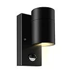 Kerry Outdoor Motion Sensor Wall Lights, Downward Outside Lighting Mains Powered, IP44 Black Stainless Steel Downlight, Exterior PIR Detector Security Fixture for Front Door, Porch, Garden, Patio