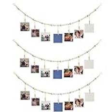 Luejnbogty 3 x Hanging Photo Display Wall Decoration Garland Collage Photo Frame with 7 Wooden Clips for Office