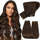 Hetto 22InchHuman Hair Weft Extensions Natural Brown Human Hair Weft Hair Extensions Invisilbe Sew in Hair Extensions Real Human Hair #4 Straight 100g