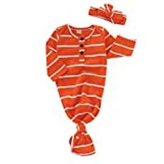 COLOOM Infant Baby Orange Tie Nightgown & Matching Hat Cotton Sleep Gown with a Tie Bottom for Unisex Boy Girl