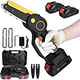 YUYTIN 6inch Brushless Cordless Electric Saw Chainsaw Pruning Saw Battery Power Tool with 24V Battery for Garden and Farm(2 Batteries, 2 Chains Included)