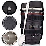 STRATA CUPS Camera Lens Coffee Mug, Super Bundle! (2 LIDS + Spoon) Stainless Steel Thermos, Photographer Camera Mug, Travel Coffee Cup, Coffee Mugs for Men, Women