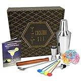 Drinkstuff Cocktail Set with Cocktail Shaker | includes Cocktail Book, Mixing Spoon, Jigger Measure, Pourer, Muddler, 24x Swizzle Stick Stirrers, 100x Cocktail Umbrellas | bar@drinkstuff Cocktail Making
