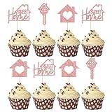 Gyufise 24 Pack Rose Gold Sweet Home Cupcake Toppers Glitter key Housewarming Cupcake Picks Decorations for New Home Theme Party Cake Decorations Supplies