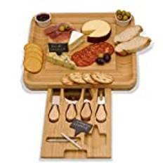 LaDonna Bamboo Cheese Board & Cheese Knife Set | Charcuterie Boards, Cheese Board Gift Set with Drawer | Serving Tray Kitchen Accessories Cheese Board and Knife Set for Parties