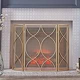 Spark Protection Heavy 3-paneled Gold Iron Fireplace Screen with Metal Mesh, Pet or Child Safe Fire Fence Spark Guard, for Gas Fires/Wood Burner(Color : Gold) Anniversary