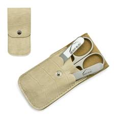 Mont bleu 3-piece manicure set & crystal nail file in beige eco-leather case exe
