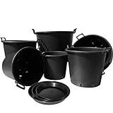 Elixir Gardens Large Plastic Plant Pot With Handles | 30, 35, 50, 75, 90, 110 & 130 L Sizes with Optional Saucers | Tree, Shrub & Garden Container/Feed Bucket | 75 Litre + Saucers x 3