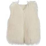 ZRJ Kids Baby Girls Faux-Fur Vest Sleeveless Coat Jacket Kids Winter Thick Warm Outwear Waistcoat Thicken (Color : White, Size : 8-9 Years)
