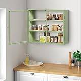 Green Modern Bathroom Wall Cabinet with Glass Door and 3 Shelves 20" - Mounted Utility Medicine Cabinet for Kitchen, Living Room Garage Laundry Room - Wooden Storage Over Sink Toilet
