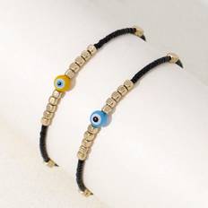 SHEIN pcs Stylish Black Agate Beaded DoubleLayer Ankle Chains Set With Handmade Evil Eye Beads For Womens Beach Holiday Accessory