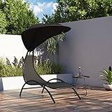 BoNpur Sun Lounger with Canopy Black 167x80x195 cm Fabric and Steel,Sun Bed Chair with High Backrest, Outdoor Chaise Lounge Chair for Poolside,Backyard and Garden