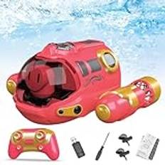 HTU Remote Control Boat for Pools and Lake, 2.4GHz Fast RC Spray Gasboat with Led Lights Kid Motor Boat with Rechargeable Battery Water Toy Swimming Pool Toy for Kids
