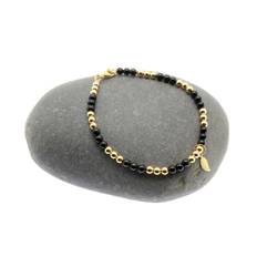 Anklet black onyx leaf charm 14k gold filled beads clasp handmade bracelet gift