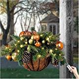 Pre-Lit Artificial Outdoor Christmas Hanging Baskets with Lights,Xmas Hanging Baskets with Led String Lights,Christmas Outdoor Decorations,Christmas Tree Pendant Ornaments
