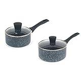 Russell Hobbs COMBO-7516A Nightfall Stone Saucepans - 2 Piece Set, 16cm & 20cm Saucepan Set With Glass Lids, Non-Stick, Easy Clean, PFOA Free, Bakelite Soft Touch Handles, Cook With Little To No Oil