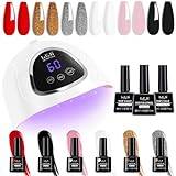 Gel Nail Polish Kit,LKE Gel Nail Polish Starter Kit with 72W UV Lamps for Gel Nails, 6 Colors of Classic Red Gel Nail Polish with Glossy & Matte Top and Base Coat, Manicure DIY Gifts Set for Women