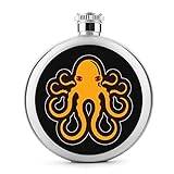Yellow Octopus Round Hip Flask for Liquor Portable Stainless Steel Pocket Wine Flask With Lid For Men Women 5 OZ