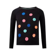 Girls black round neck terry colorful dots t-shirt long sleeve blouse tunic tops