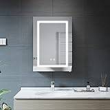 ELEGANT LED Illuminated Bathroom Mirror Cabinet with Shaver Socket 500 x 700mm Wall Mounted Modern Bathroom Cabinet with LED Dimmer Switch and Demister Pad, Stainless Steel Storage Cupboard