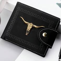 SHEIN Wallet Fashionable Bull Head Mens Short Multicard Coin Purse With Zipper Student Personalized Card Holder Trendy Money Clip Mens Leather Wallet