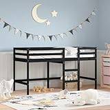 RAUGAJ Beds & Bed Frames Kids' Loft Bed with Ladder Black 90x200 cm Solid Wood Pine Furniture