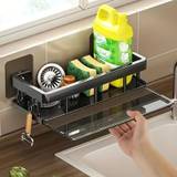 1pc Kitchen Sink Organizer, Soap Dispenser Organizer With Drain Tray, Sink Rack For Kitchen And Bathroom, Sponge Drain With Towel Holder - Black One Pack [with Water Tray]