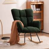 (Foam + Dark Green + Wool) Mid-Century Modern Teddy Fabric Rocking Chair