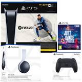 PlayStation 5 Console Digital Edition - FIFA 23 Bundle with Just Dance 23 (Code in a Box), DualSense Wireless Controller - Midnight Black and Pulse 3D Wireless Headset - Glacier White (PS5)