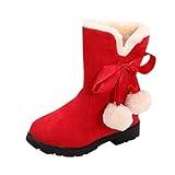 Kids Baby Girls Princess Shoes Fashion Bowkont Pompom Cotton Boots Toddler Snow Anti-slip Booties Winter Shoes (Red, 4-4.5 Years)