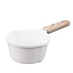 Nonstick Sauce Pan, Small Milk Pot Pan with Pour Spouts, Wooden Handle, Multipurpose Pots, Easy to Clean, Small Kitchen Pots, Saucepan for Pouring Oil, Milk Heating, Frying (White)