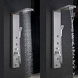 Stainless Steel Shower Panel Tower System, Rainfall Waterfall Shower Head 5-Function Faucet Rain Massage System with Body Jets-Black A,Brushed Nickel C