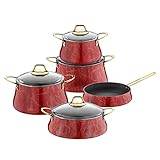 Amzheziyi Marble Red 9pcs Non- Stick Cookware Sets, Casserole, Cooking Pots and Pan Sets