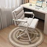 Guyifuny Rattan Computer Chair,Retro Swivel Office Chair Ergonomic Upholstered Armchair with PU Silent Wheels,Mid Back Desk Chair for Home Work Living Room