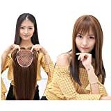 Straight Soft Synthetic Crown Topper Hairpieces with Straight Bangs for Black Women, 14" 85g, Light Brown