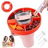 Silicone Snack Ring for Stanley Cup 40 oz with 2 Finger Chopsticks Reusable Snack Bowl for Stanley 40 oz Tumbler Snack Platters 4 Compartment Snack Container for Stanley Cup Accessories (Orange)