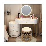 TRENT-693 dressing table White Vanity Set Makeup Vanity Desk with Round Mirror, White Vanity Makeup Table Girls and Women Vanity Table for Bedroom with Lots Storage vanity desk (Color : C, Size : 80)
