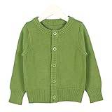 Easygou Baby Girls Cotton Cardigans Tops Long Sleeve Kids Button Sweater Crew Neck Knitted School Uniform Cardigan Sweaters Coat Outwear (Green,4-5 Years)