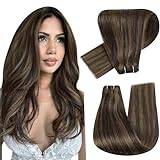 Hetto 22 Inch Brown Hair Weft Extensions Straight Real Human Hair Sew in Weft Hair Extension Darkest Brown Highlight Ash Brown #2P8 Weave in Human Hair Extension Straight 100g