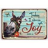 Donkey Vintage Tin Sign Today I Choose Joy Funny Quotes Bathroom Wall Decor Farmhouse Donkey Wall Art Plaque For Home Cafes Office Store Pubs Club Gift 20x30cm