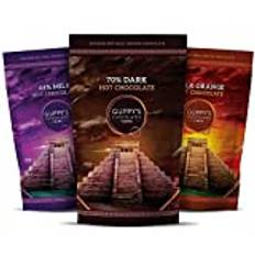 Guppy's Chocolates York | Luxury Hot Chocolate Flakes | 3 Pack | Real Grated Drinking Chocolate | Works With Velvetiser | 245g Resealable Pouch Equal To 7 Sachets per pack (Dark | Milk | Orange)