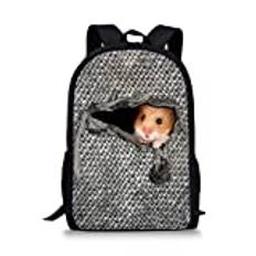 Showudesigns Girls Bookbag with Adjustable Shoulder Strap Hamster Gray Kids Backpack Harness Boy School Bags 9-11 Year Old